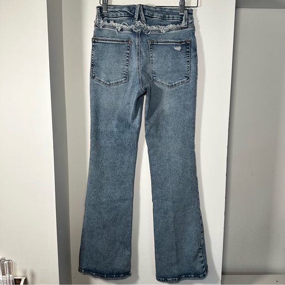Good American High Rise Straight Leg Jeans Raw Frayed Waist Blue Size 4 / 27 - Picture 6 of 8